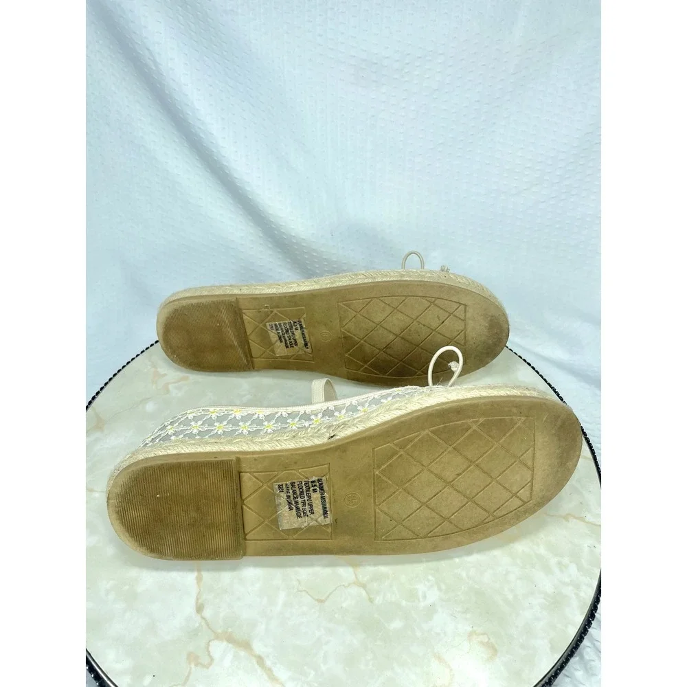 Madden Girl Floral Lace Mesh Espadrille Mary Jane Flats Womens 8.5 Cream Ballet